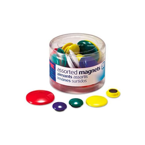 Officemate International Officemate Assorted Magnets, Circles, Assorted Sizes and Colors, 30 per Tub - 92500