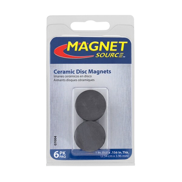 Master Magnetics Magnet Source .156 in. L X .97 in. W Black Disc Magnets 0.8 lb. pull 6 pc - 07004