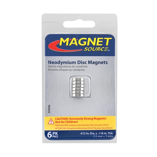 Master Magnetics Magnet Source .118 in. L X .472 in. W Silver Super Disc Magnets 4.3 lb. pull 6 pc - 07046