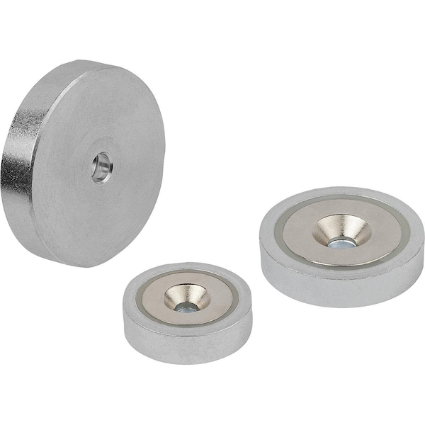 Kipp Magnet Shallow Pot Magnet H=4, 5, Form:D Ndfeb, Round, Comp:Steel, D1=3, 5, D=13 - K1393.13