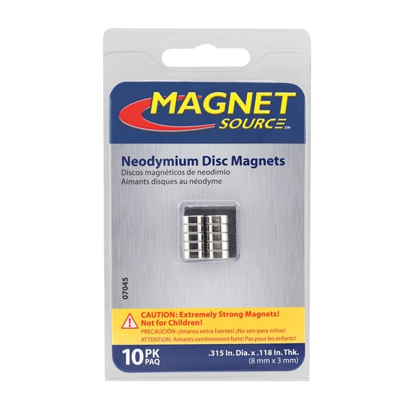 Master Magnetics Magnet Source .118 in. L X .315 in. W Silver Super Disc Magnets 2.9 lb. pull 10 pc - 07045