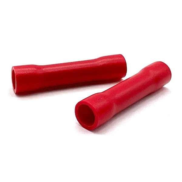 Boltsandnuts.Com 50 Piezas Conector de Empalme de Crimpado de Asiento PVC/Vinilo Rojo, AWG 22-16, 50PK - EL-2216-BUTT-VR-50