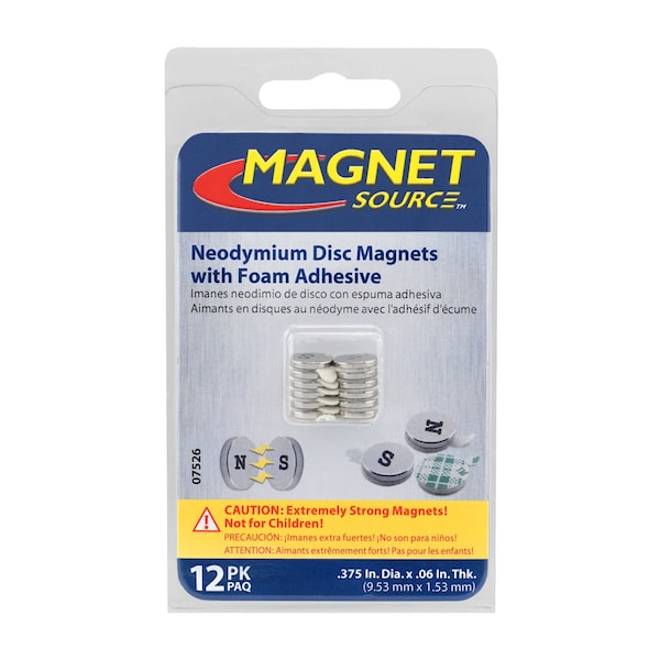Master Magnetics Magnet Source 0.375 in. L X 0.375 in. W Silver Disc Magnets with Adhesive 1.68 lb. pull 12 pc - 07526