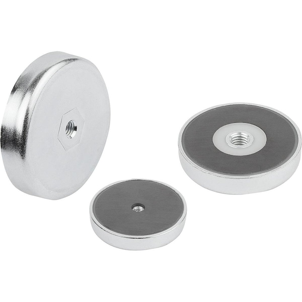 Kipp Magnet Shallow Pot Magnet H=18 Hard Ferrite, Round, Comp-Steel, D1=M10, D=80 +/-0, 25 - K1394.8010