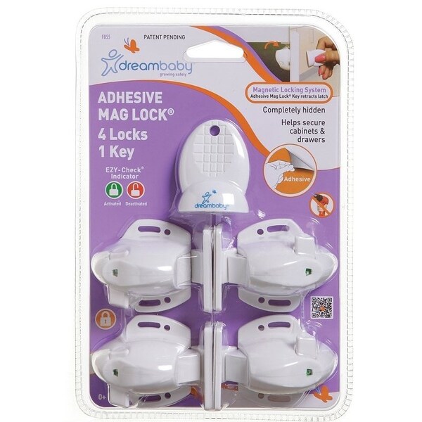 Dreambaby Adhesive Mag Locks Series L855A Cabinet Lock, 112 in L, 112 in W, Plastic, White - L855