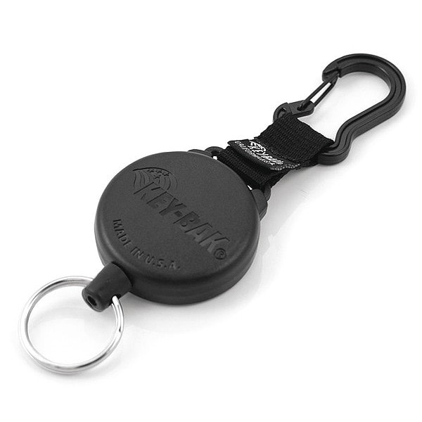 Key-Bak Key Reel, Black, Stainless Steel Spring, Polycarbonate Housing, Clip-On Belt Hook, Zinc Alloy - 0488-603
