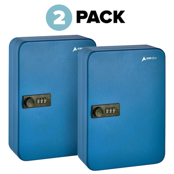 Adiroffice 48-Key Steel Secure Key Cabinet with Combination Lock, Blue, PK2 - ADI682-48-BLU-2PK