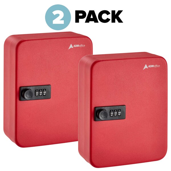 Adiroffice 30-Key Steel Secure Key Cabinet with Combination Lock, Red, PK2 - ADI682-30-RED-2PK