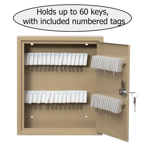 Basicwise 60-Key Security Steel Cabinet with Numbered Tags and Key Lock - Key Holder Wall Mount Lock Box - QI004702