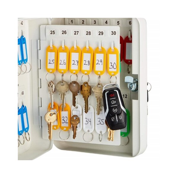 Adiroffice 48 Key Steel Secure Cabinet with Key Lock, White, PK2 - ADI681-48-WHI-2PK