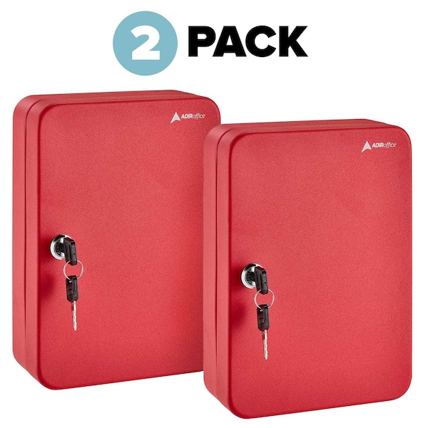 Adiroffice 48 Key Steel Secure Cabinet with Key Lock, Red, PK2 - ADI681-48-RED-2PK
