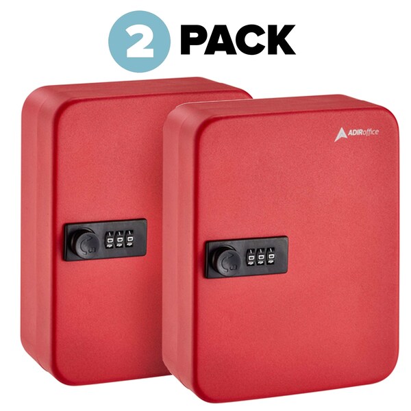 Adiroffice 48-Key Steel Secure Key Cabinet with Combination Lock, Red, PK2 - ADI682-48-RED-2PK