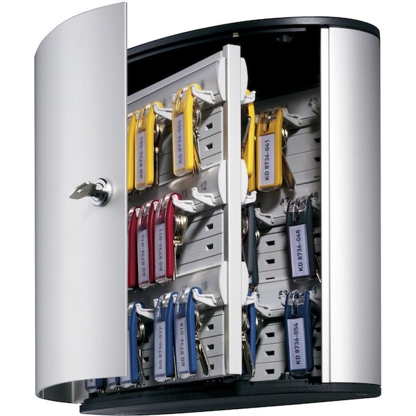 Durable Office Products 54 Key Brushed Aluminum Cabinet, Aluminum, Silver, 54-Key Tag Capacity Key Capacity - DBL195323