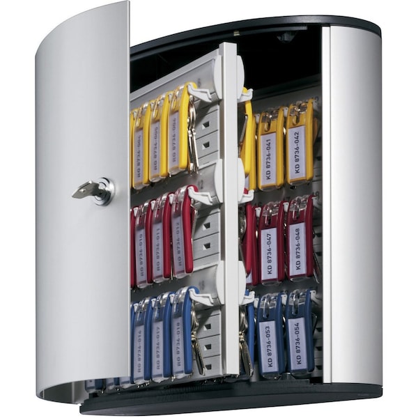 Durable Office Products 54 Key Brushed Aluminum Cabinet, Aluminum, Silver, 54-Key Tag Capacity Key Capacity - DBL195323