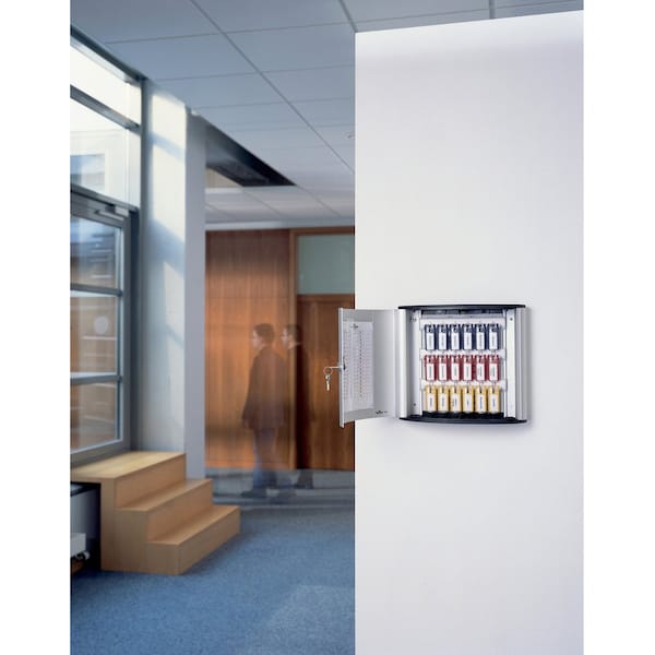 Durable Office Products 54 Key Brushed Aluminum Cabinet, Aluminum, Silver, 54-Key Tag Capacity Key Capacity - DBL195323