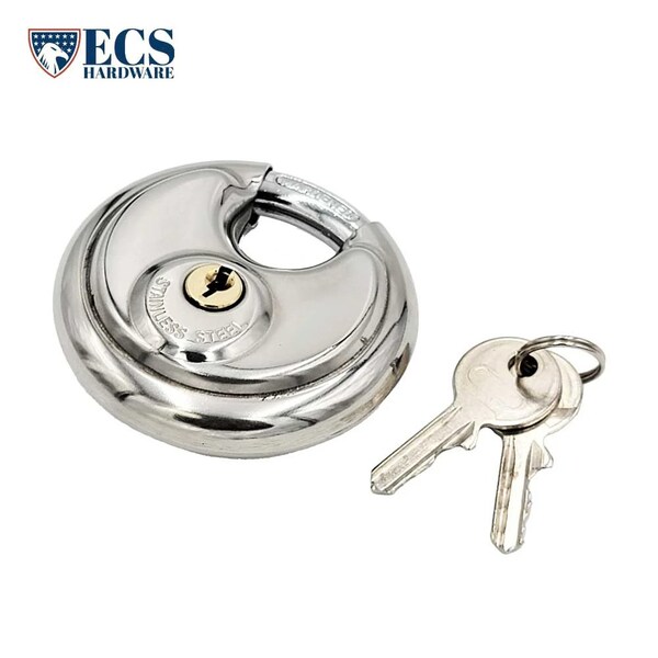 Ecs Hardware Discus Padlock 70mm, Stainless Steel - ECSH-PLD-70-SS