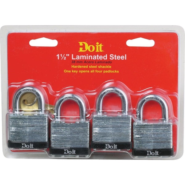 All-Source 1-1/2 In. W. Laminated Steel Padlock, 4PK - 1803QDIB