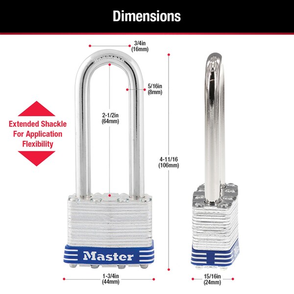Master Lock Master Lock 4-11 in. H X 1-3/4 in. W Laminated Steel Double Locking Exterior Padlock, PK3 - 1TRILJ