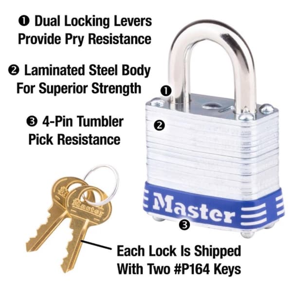 Master Lock Master Lock 1 in. H X 11/16 in. W X 1-1/8 in. L Steel 4-Pin Cylinder Exterior Padlock - 7KA#P467
