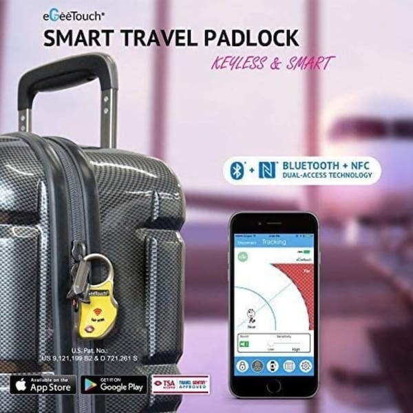 Egeetouch Smart Travel Padlock, Patented DUAL Access NFCBT, TSA Compliant, Tracking, iOSAndroid, BLK, 2Pack - 5-01000-99-2