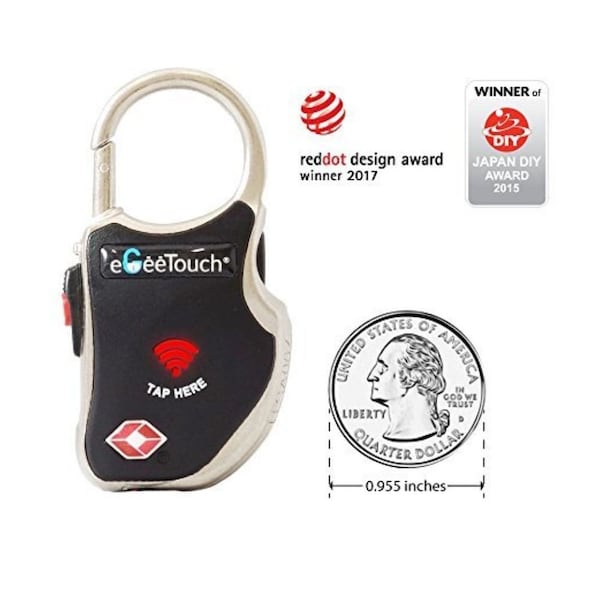 Egeetouch Smart Travel Padlock, Patented DUAL Access NFCBT, TSA Compliant, Tracking, iOSAndroid, BLK, 2Pack - 5-01000-99-2