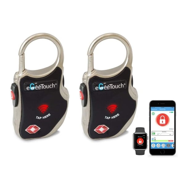 Egeetouch Smart Travel Padlock, Patented DUAL Access NFCBT, TSA Compliant, Tracking, iOSAndroid, BLK, 2Pack - 5-01000-99-2