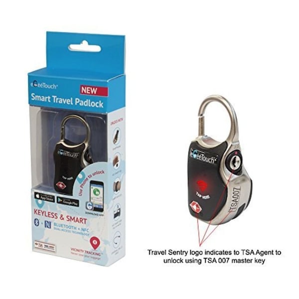 Egeetouch Smart Travel Padlock, Patented DUAL Access NFCBT, TSA Compliant, Tracking, iOSAndroid, BLK, 2Pack - 5-01000-99-2