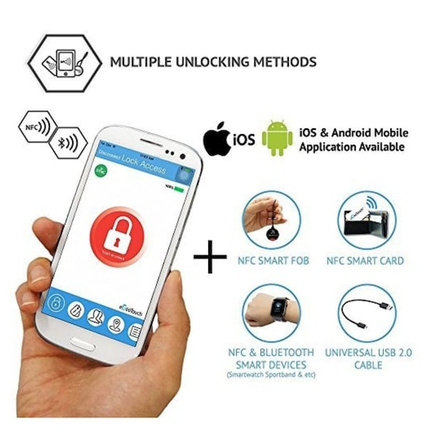 Egeetouch Smart Travel Padlock, Patented DUAL Access NFCBT, TSA Compliant, Tracking, iOSAndroid, BLK, 2Pack - 5-01000-99-2
