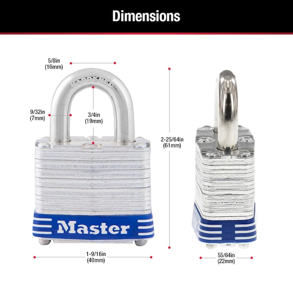 Master Lock Master Lock 1-5/16 in. H X 1-9/16 in. W Laminated Steel Double Locking Exterior Padlock, PK2 - 3T
