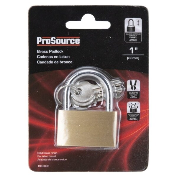 Prosource Padlock, Standard Shackle, 3/16 in Dia Shackle, 1 in H Shackle, Steel Shackle, Brass Body - TGE-BP403L