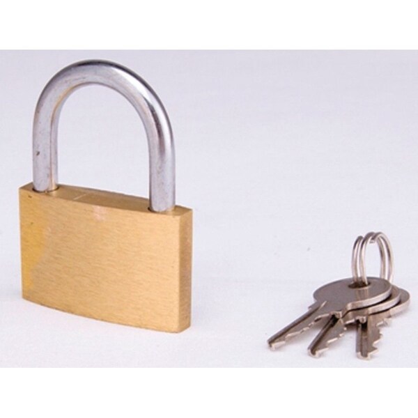 Prosource Padlock, Standard Shackle, 3/16 in Dia Shackle, 1 in H Shackle, Steel Shackle, Brass Body - TGE-BP403L