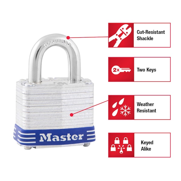 Master Lock Master Lock 1-5/16 in. H X 1-5/8 in. W X 1-1/2 in. L Steel Double Locking Exterior Padlock, PK4 - 3008D