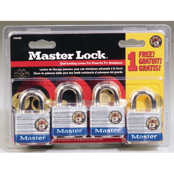 Master Lock Master Lock 1-5/16 in. H X 1-5/8 in. W X 1-1/2 in. L Steel Double Locking Exterior Padlock, PK4 - 3008D
