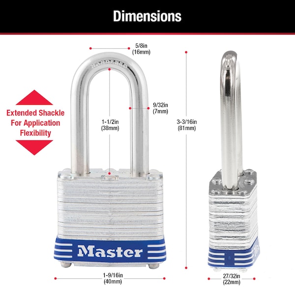 Master Lock Master Lock 3-3 in. H X 1-9 in. W X 27 in. L Steel 4-Pin Cylinder Exterior Padlock, PK3 - 3TRILF