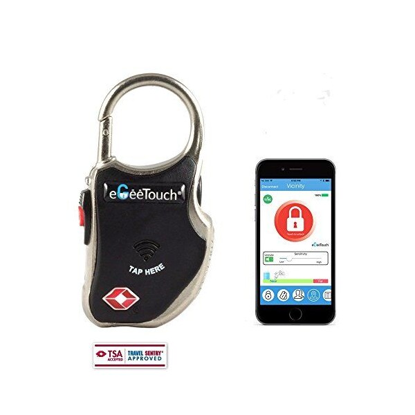 Egeetouch Smart Travel Padlock BLACK, Patented DUAL Access NFC+BT, TSA Compliant, Tracking, iOS/Android - 5-01000-99