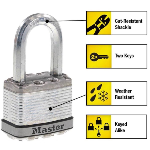 Master Lock Master Lock Magnum 3.56 in. H X 2 in. W X 2 in. L Laminated Steel Dual Ball Bearing Locking Weather-, PK3 - M5XTRILFCCSEN