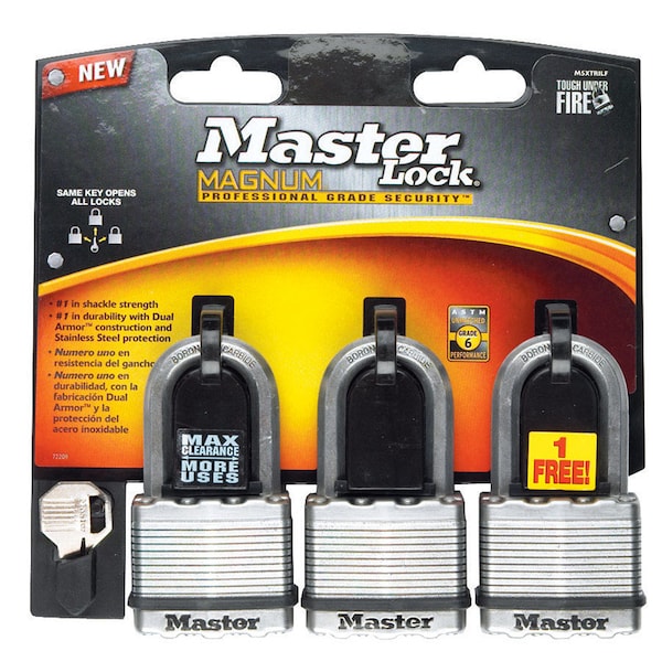 Master Lock Master Lock Magnum 3.56 in. H X 2 in. W X 2 in. L Laminated Steel Dual Ball Bearing Locking Weather-, PK3 - M5XTRILFCCSEN
