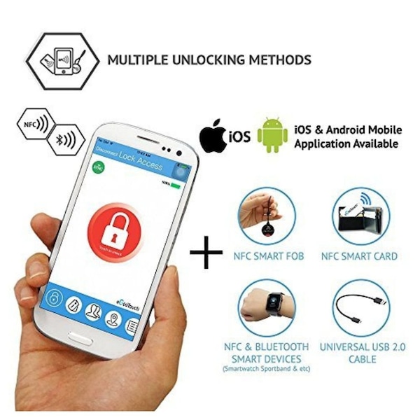 Egeetouch Smart Travel Padlock, Patented DUAL Access NFCBT, TSA Compliant, Tracking, iOSAndroid, BLK and YL - 5-01000-99-M2