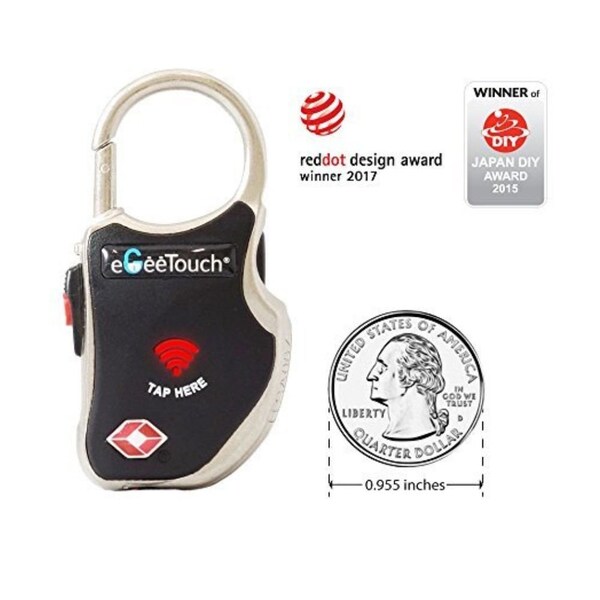 Egeetouch Smart Travel Padlock, Patented DUAL Access NFCBT, TSA Compliant, Tracking, iOSAndroid, BLK and YL - 5-01000-99-M2