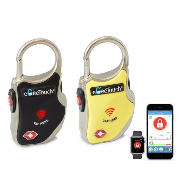 Egeetouch Smart Travel Padlock, Patented DUAL Access NFCBT, TSA Compliant, Tracking, iOSAndroid, BLK and YL - 5-01000-99-M2