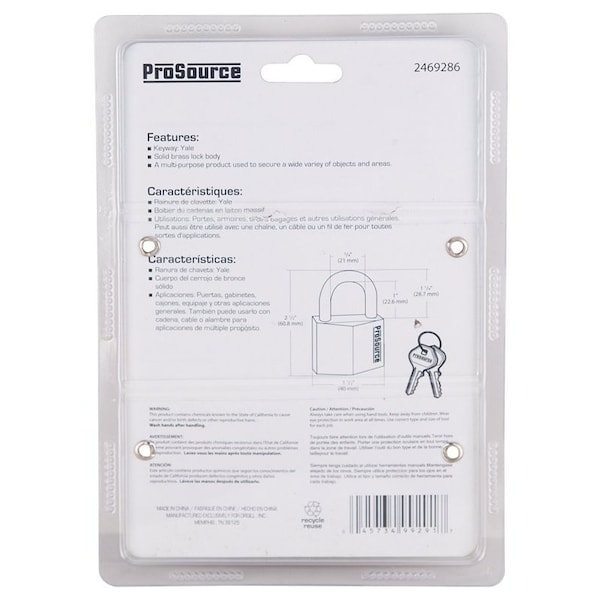 Prosource Padlock Set, Standard Shackle, 1/4 in Dia Shackle, 1-1/4 in H Shackle, Steel Shackle, Steel Body - HD-240DX4-3L