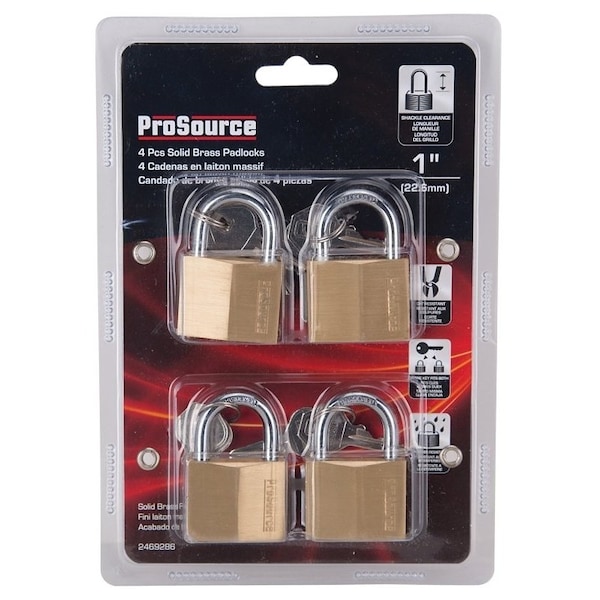 Prosource Padlock Set, Standard Shackle, 1/4 in Dia Shackle, 1-1/4 in H Shackle, Steel Shackle, Steel Body - HD-240DX4-3L