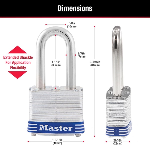 Master Lock Master Lock 1-9/16 in. W Steel Pin Tumbler Exterior Padlock, PK4 - 3QLF