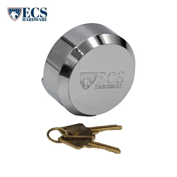 Ecs Hardware Hidden-Shackle Stainless Steel Puck-Style Lock KW1, Keyed Different - ECSH-PLP-SS-KW1-KD