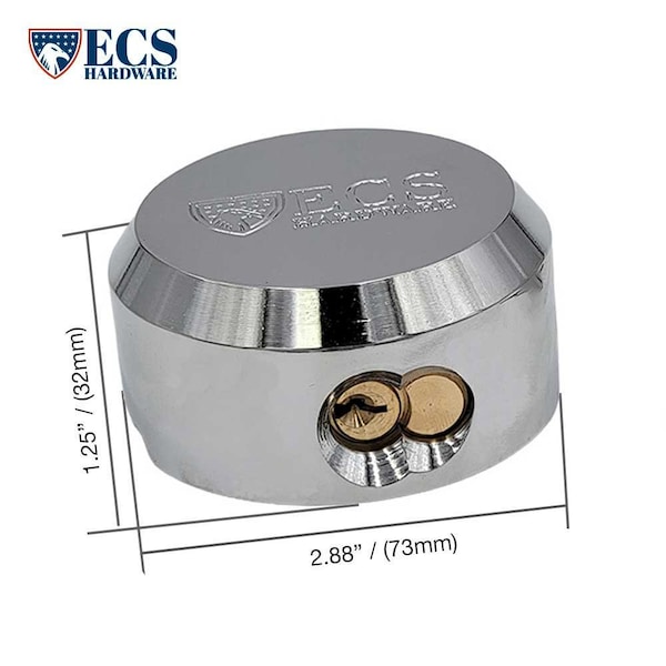 Ecs Hardware Hidden-Shackle Stainless Steel Puck-Style Lock KW1, Keyed Different - ECSH-PLP-SS-KW1-KD