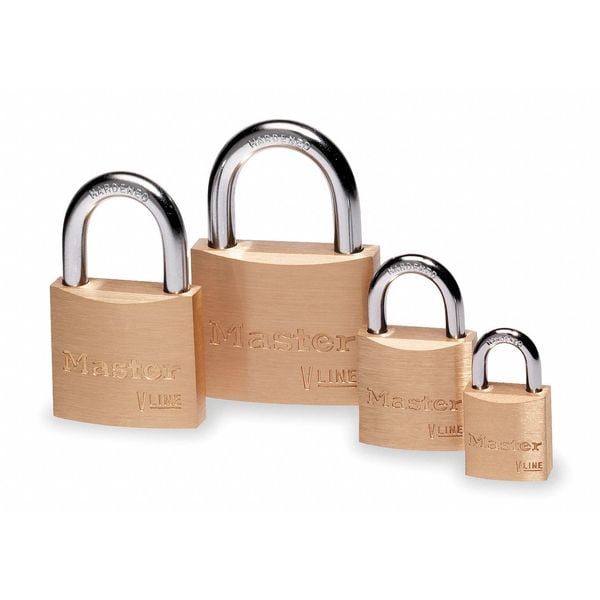 Master Lock Padlock, Keyed Alike, Standard Shackle, Rectangular Brass Body, Steel Shackle, 3/8 in W - 4120KA