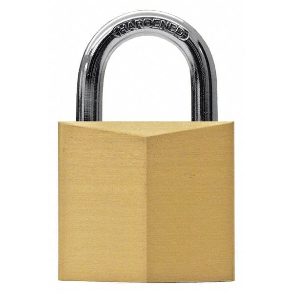 Master Lock Padlock, Keyed Alike, Standard Shackle, Rectangular Brass Body, Steel Shackle, 9/16 in W - 4130KAWWG