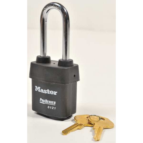 Master Lock Padlock, Keyed Different, Long Shackle, Rectangular Steel Body, Boron Shackle, 7/8 in W - 6121LJ