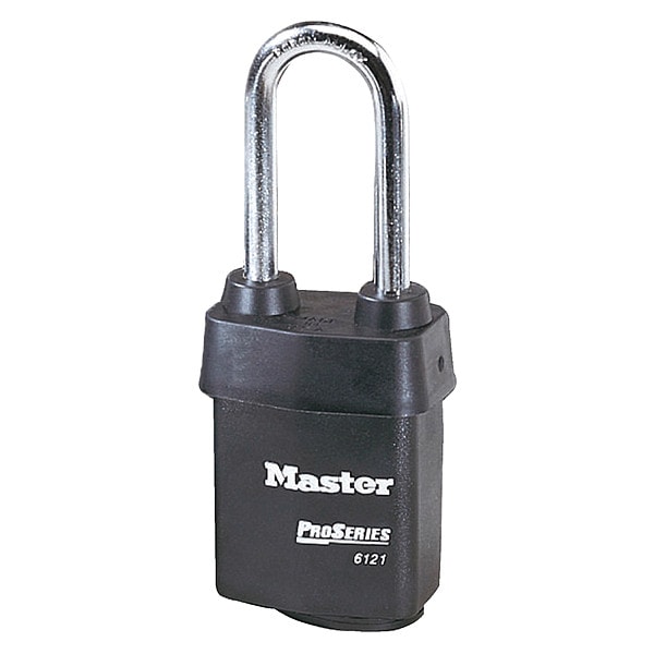 Master Lock Padlock, Keyed Different, Long Shackle, Rectangular Steel Body, Boron Shackle, 7/8 in W - 6121LJ