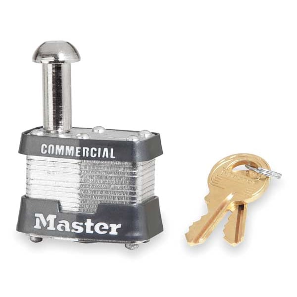 Master Lock Padlock, Keyed Different, Single Post Shackle, Rectangular Steel Body, Steel Shackle, 5/8 in W - 443LE